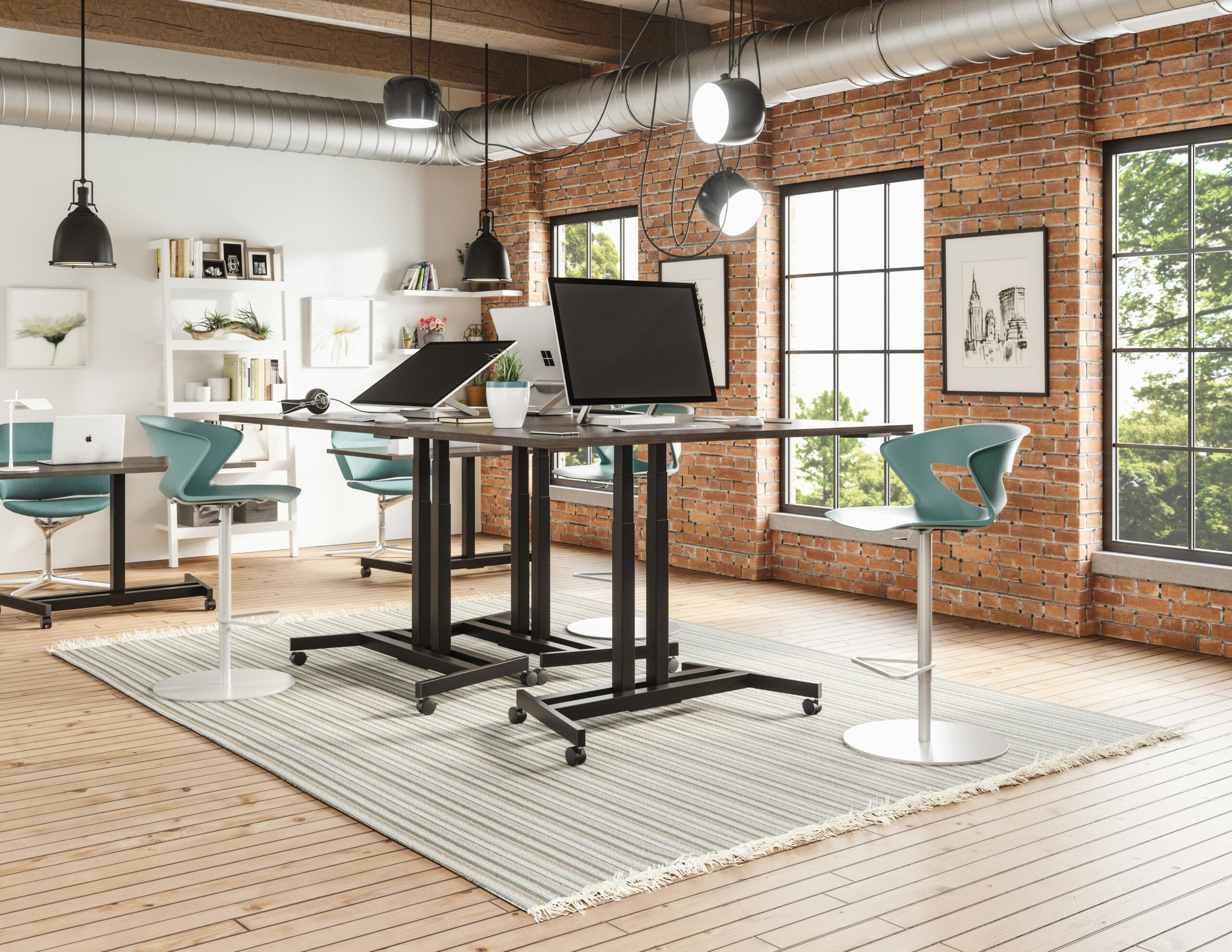 A modern office with shared desks, representing fractional general counsel working inside a client's business