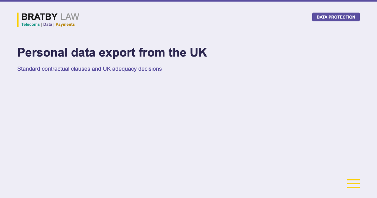 Personal data export from the UK Bratby Law DATA PROTECTION