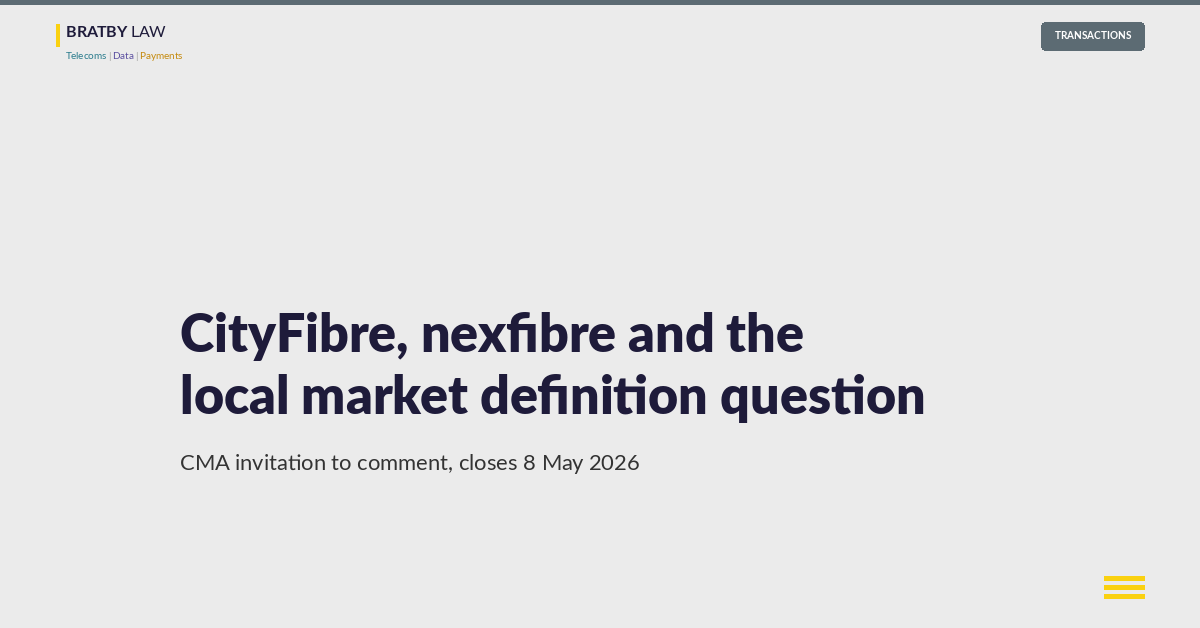 Header image for Bratby Law analysis of CityFibre intervention in the CMA nexfibre/Substantial merger inquiry