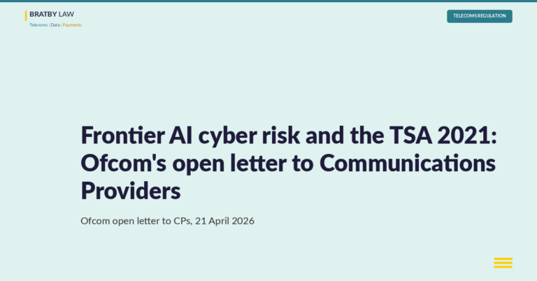 Ofcom letter on frontier AI cyber security and TSA 2021 network security duties for Communications Providers