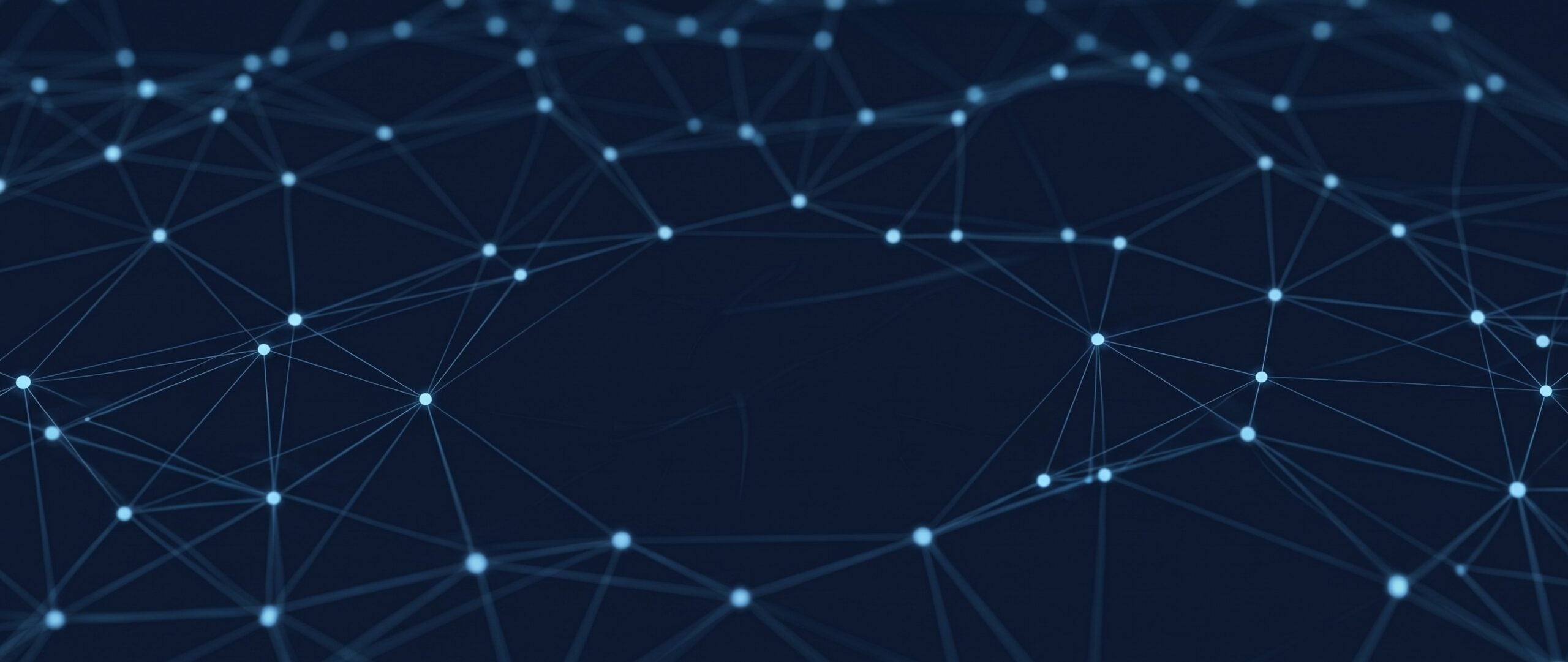 An abstract network of connected points of light in cobalt blue, representing digital markets regulation in the UK and EU
