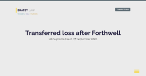 Bratby Law Transactions header card reading Transferred loss after Forthwell