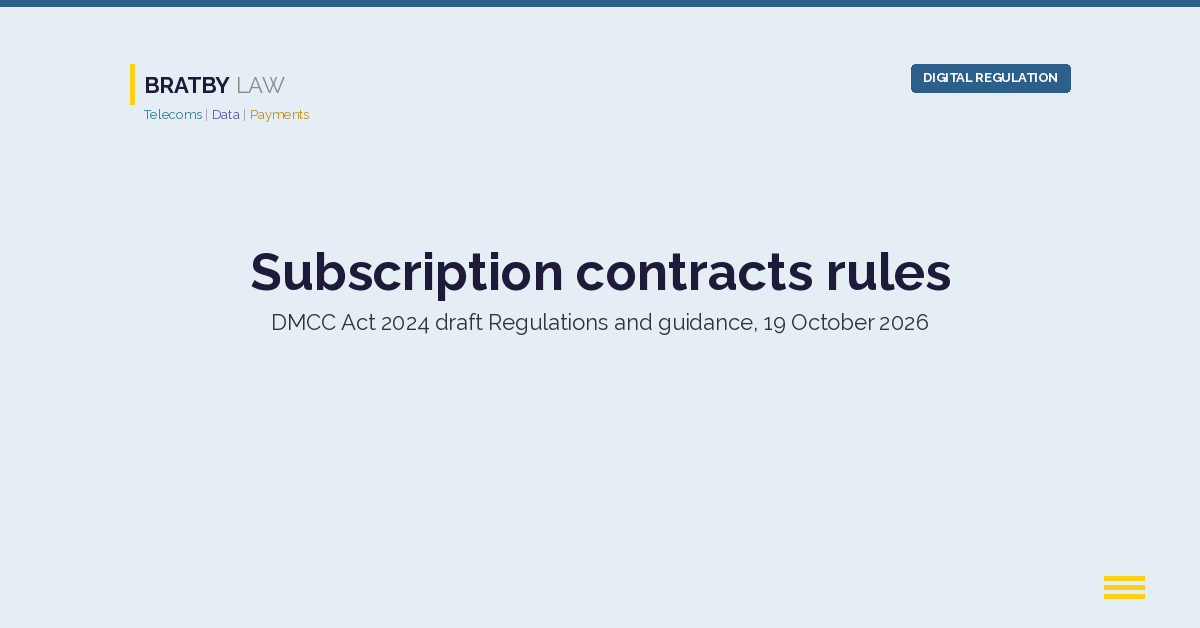 Bratby Law Digital Regulation header card reading Subscription contracts rules